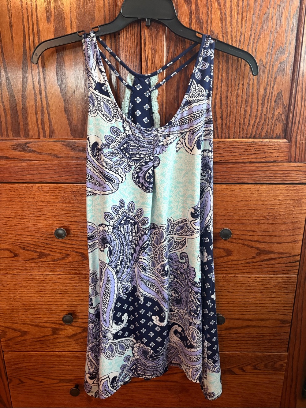 Paisley Print Tank Dress in Navy, Light Blue and Lavender